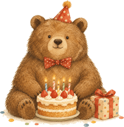 Berri the bear with a birthday cake