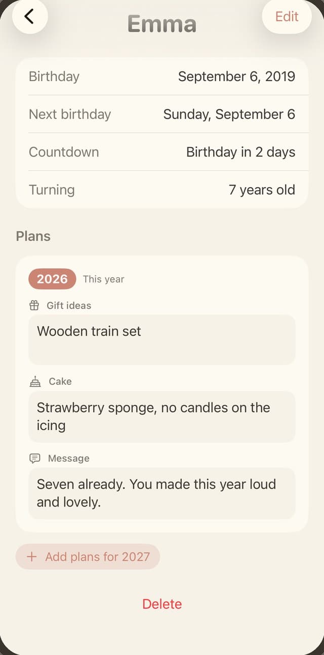 Gift ideas, kept year by year