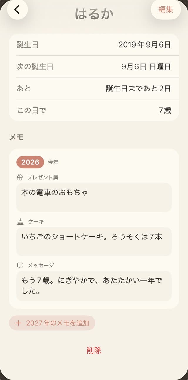 プレゼントのメモを、年ごとに