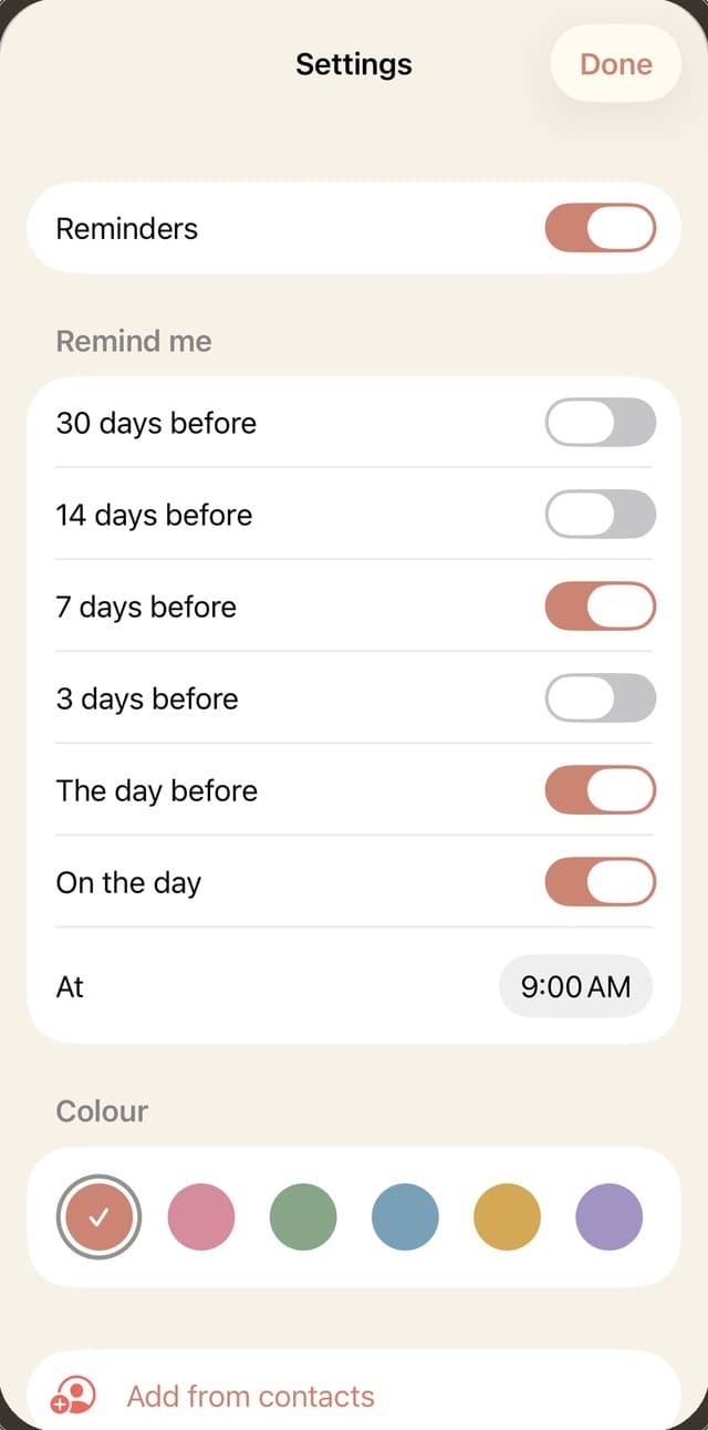 Reminders when you want them